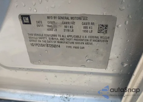 2011 Chevrolet Cruze Ls from USA, damaged, VIN 1G1PC5SH1B7259914